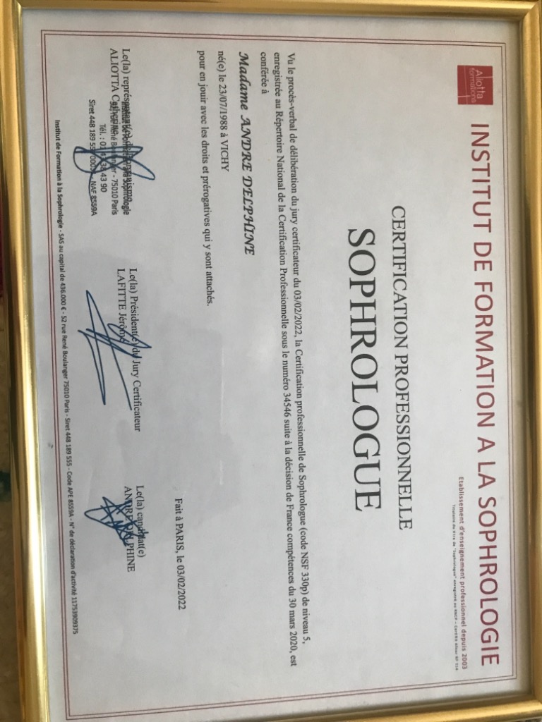 photo diplome AD4 sophrologie