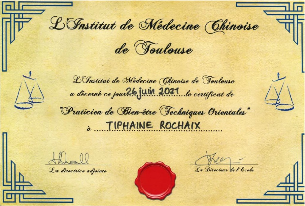 photo diplome Tiphaine Massages