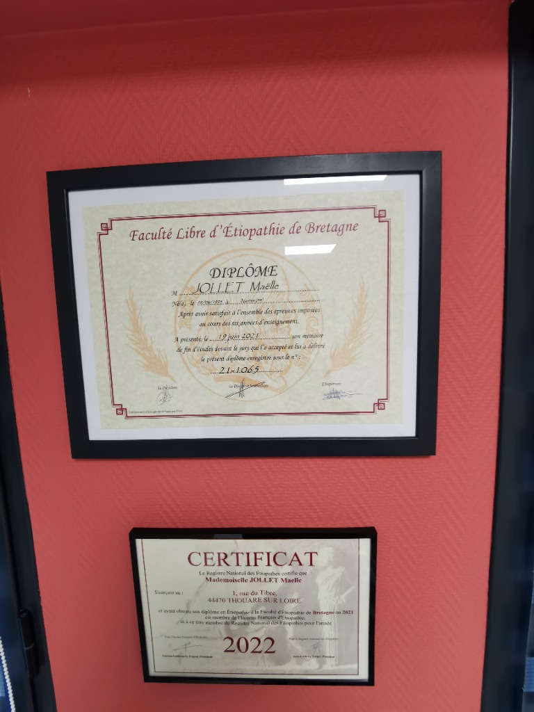 photo diplome Cabinet d’Étiopathie Maëlle Jollet Thouaré sur 6