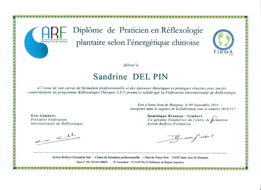 photo diplome Sandrine Del Pin Reflexo