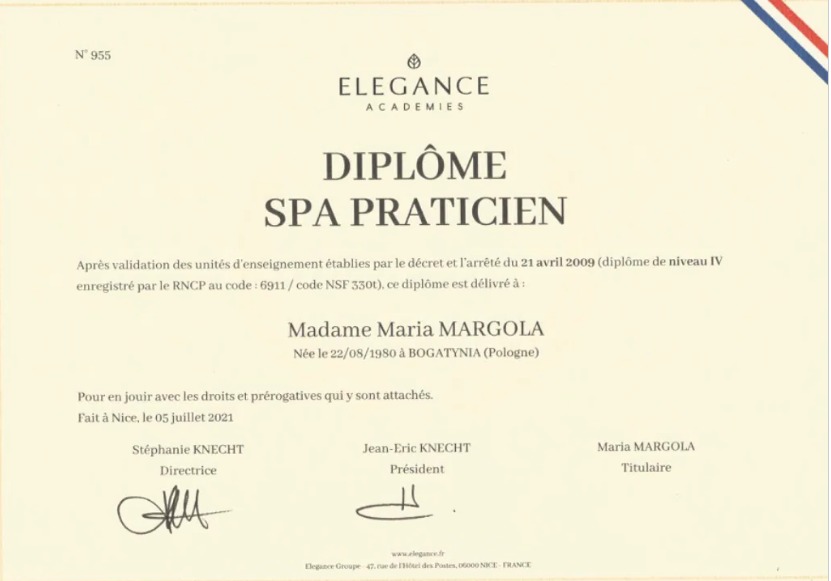 photo diplome L’Univers des massages 