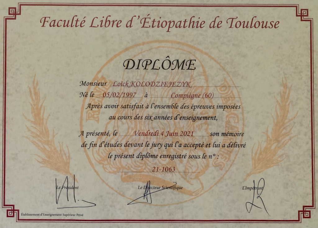 photo diplome Loïck KOLODZIEJEZYK