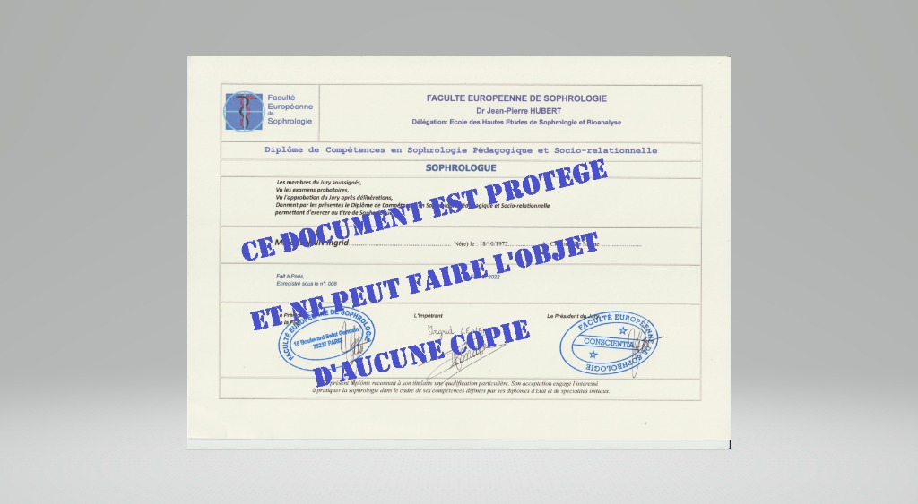photo diplome Souffle de vie SOPHROLOGIE