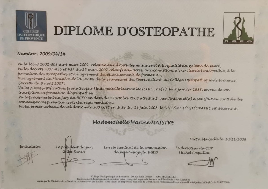 photo diplome Marine Maistre