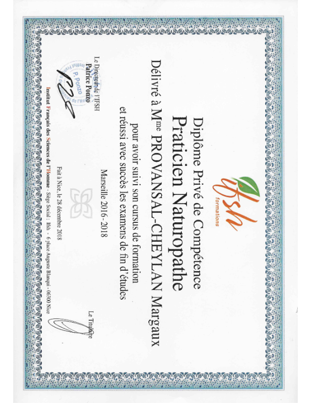 photo diplome PROVANSAL Margaux - Naturopathe Marseille