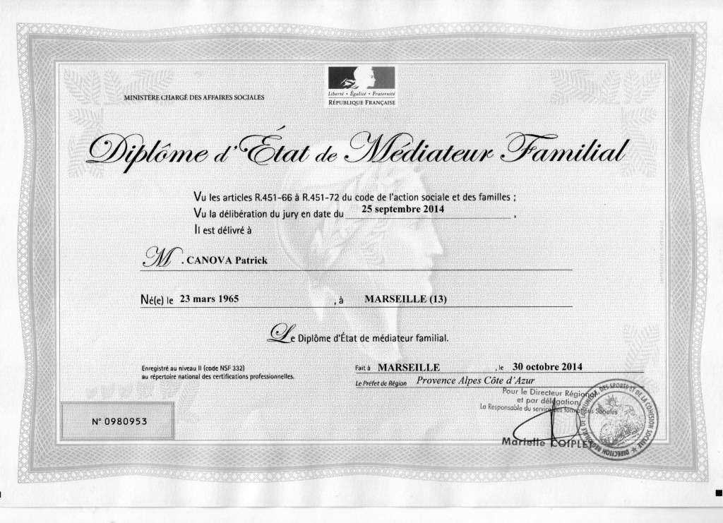photo diplome CANOVA Médiation