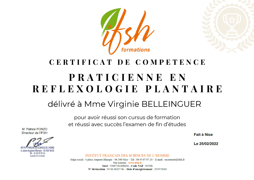 photo diplome Virginie BELLEINGUER REFLEXO CUPPING