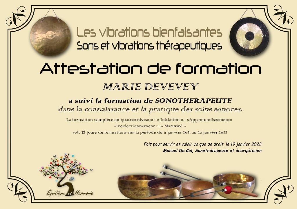 photo diplome Anahaya Reiki et Sonothérapie