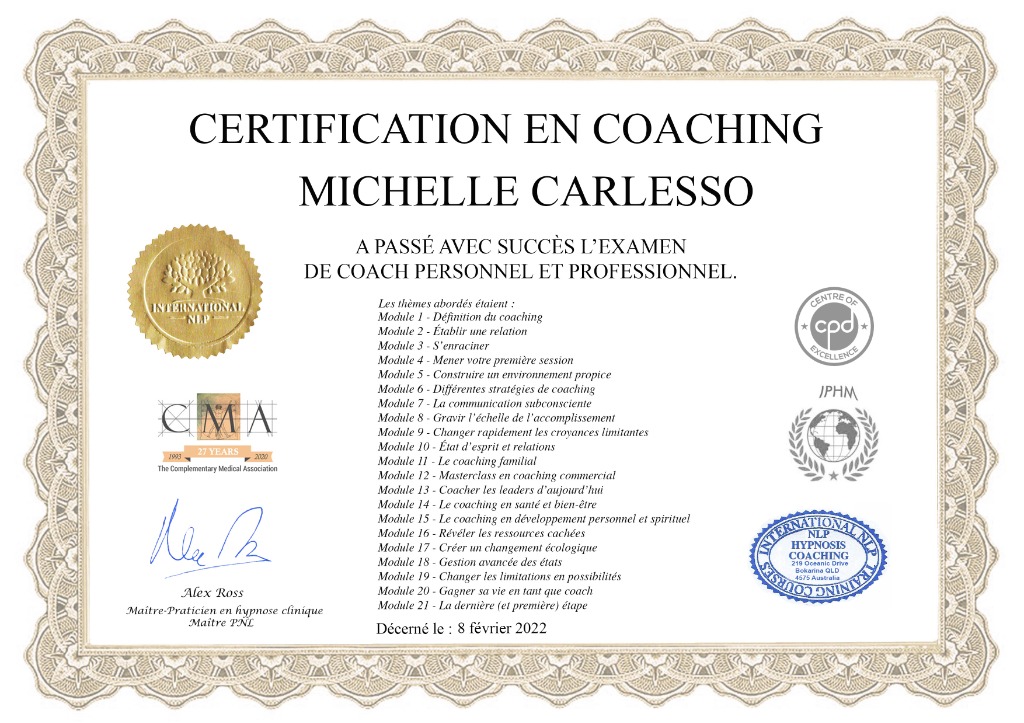 photo diplome Le Phenix Hypno Coach