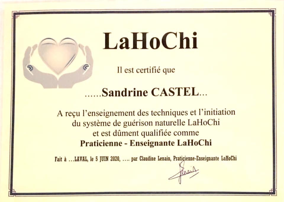 photo diplome Le Bonheur de l’énergie - CASTEL Sandrine