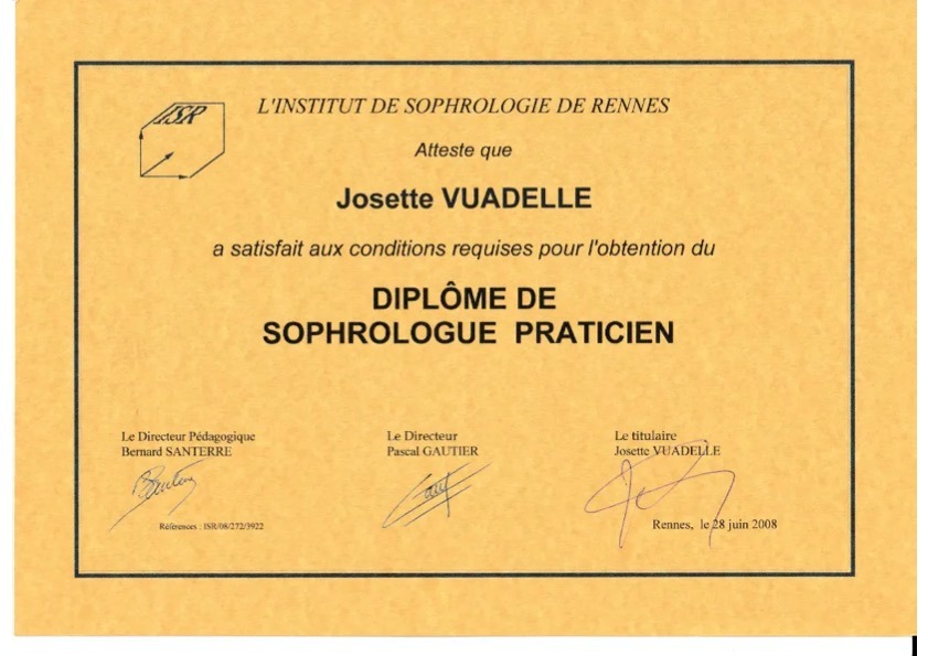 photo diplome Josette VUADELLE Sophrologue 