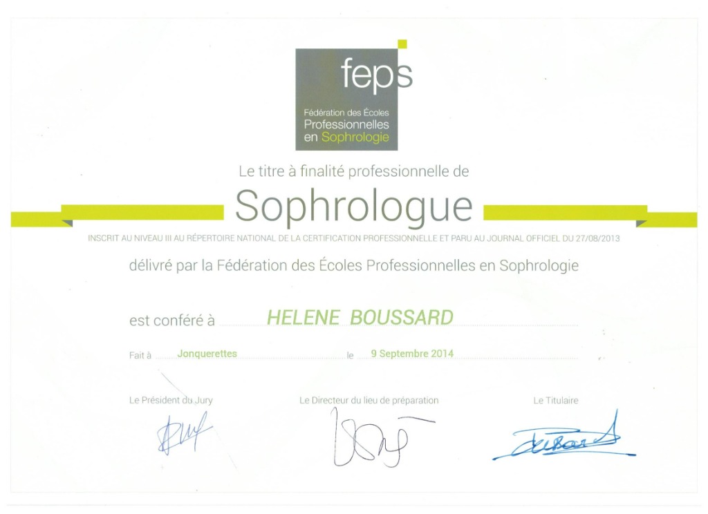 photo diplome Hélène BOUSSARD - HYPSOPHREN