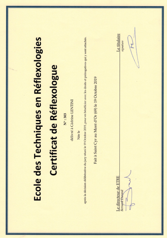 photo diplome C’Réflexo Cédrine Lentini