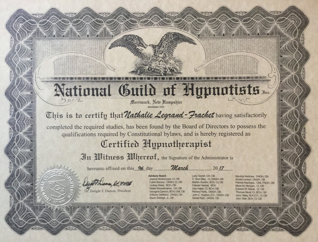 photo diplome Hypnosamiens Nathalie FRACHET