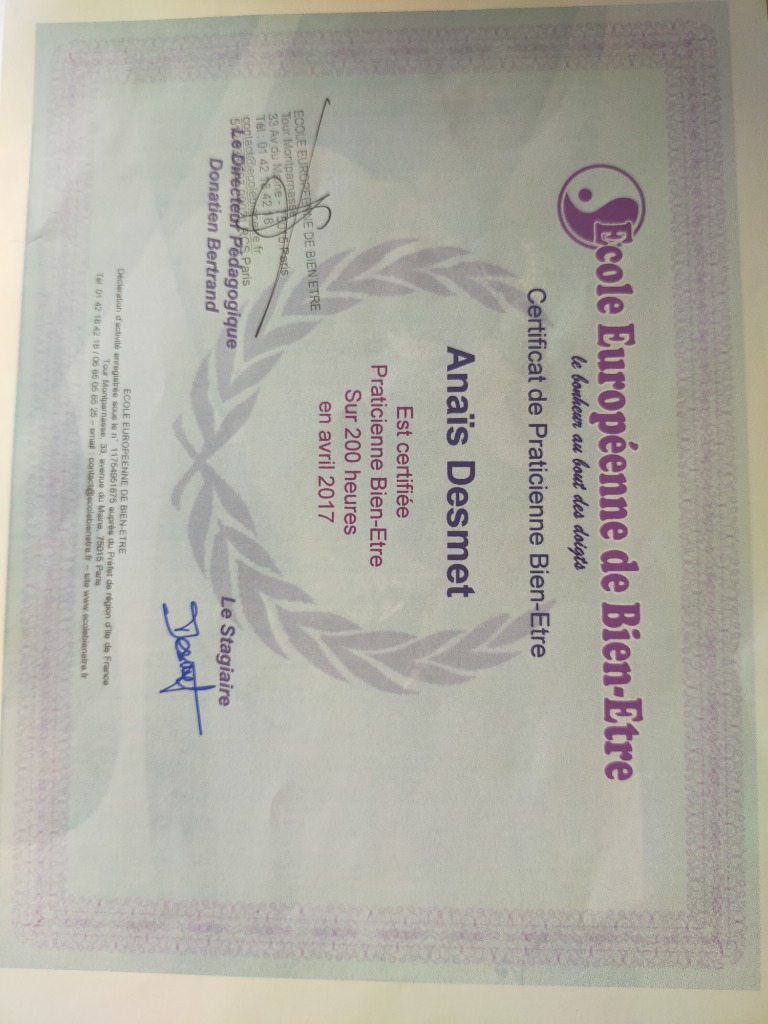 photo diplome Goûtez aux massages 