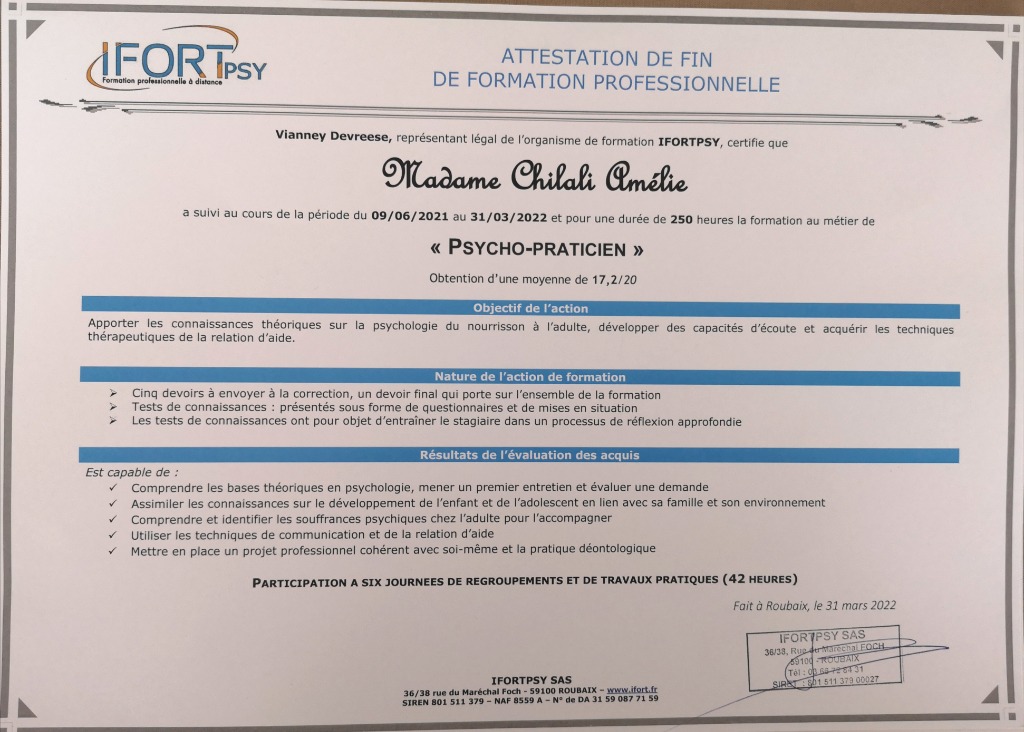 photo diplome Chilali Amélie 