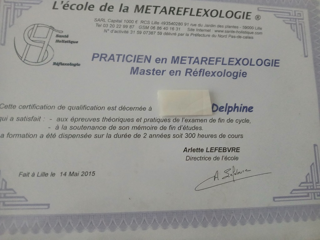 photo diplome Delph reflexologie
