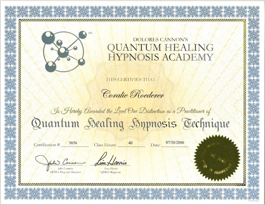 photo diplome Coralie Soins Quantiques 