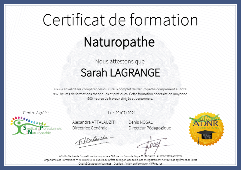 photo diplome Sarah LAGRANGE