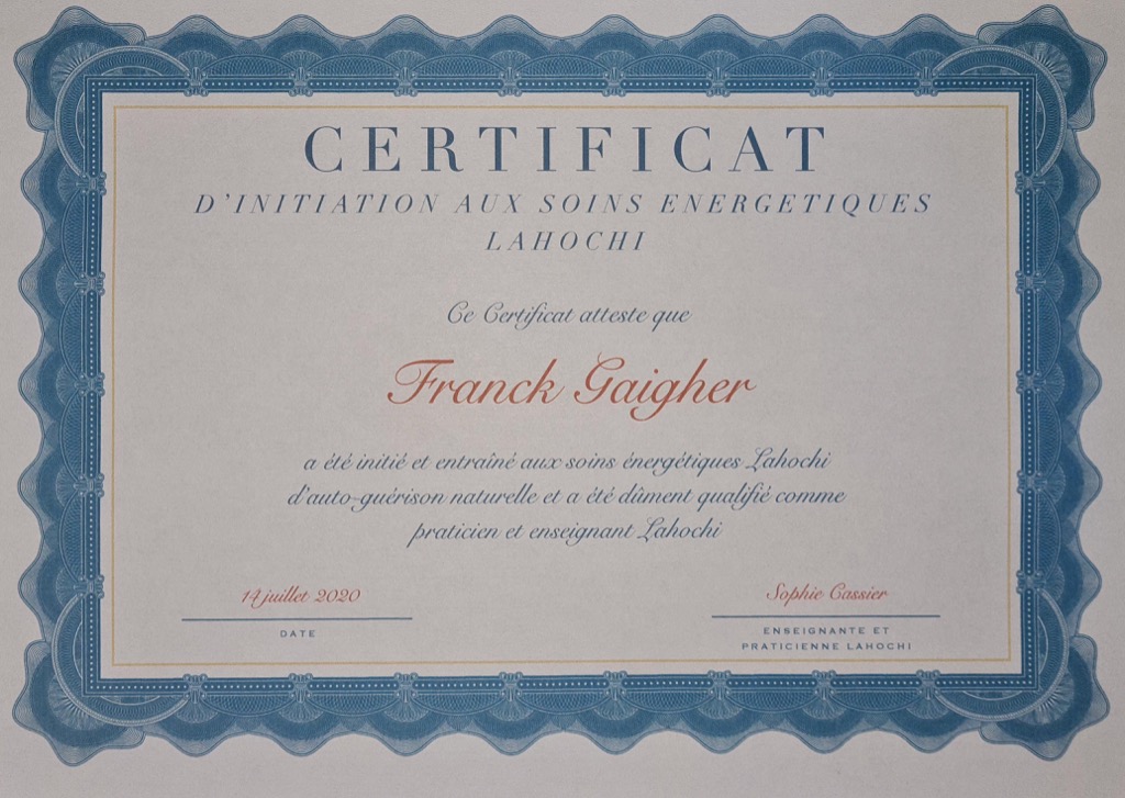 photo diplome Franck Gaigher "la musique des âmes"