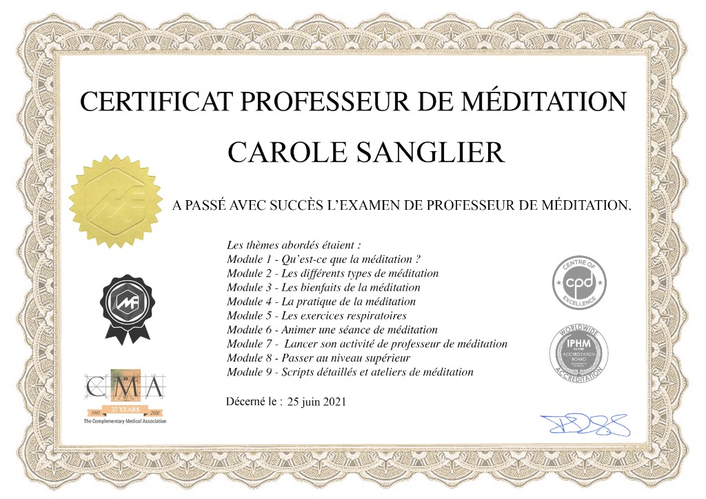 photo diplome Caro l harmonie des sens 