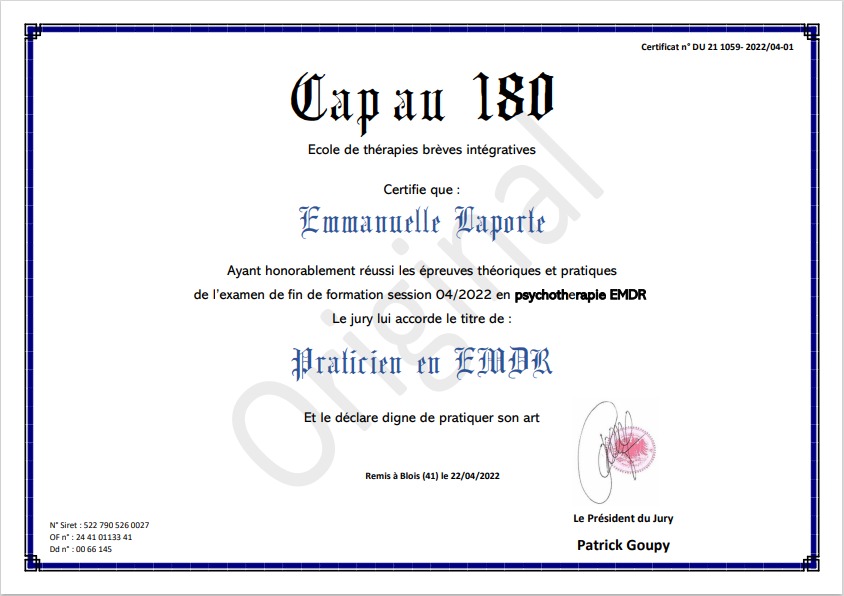 photo diplome Emmanuelle LAPORTE - Zen Coaching 