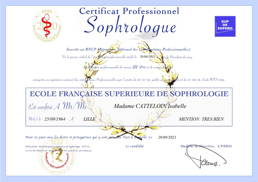 photo diplome Isabelle Catteloin