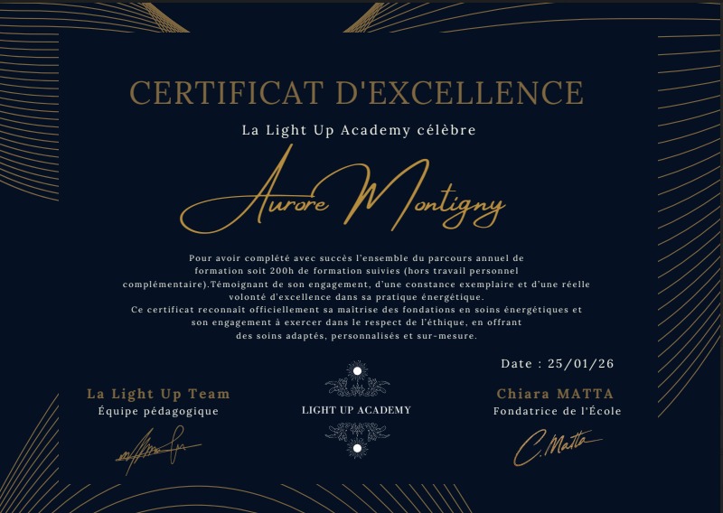 photo diplome Aurore Montigny  Thérapeute énergétique