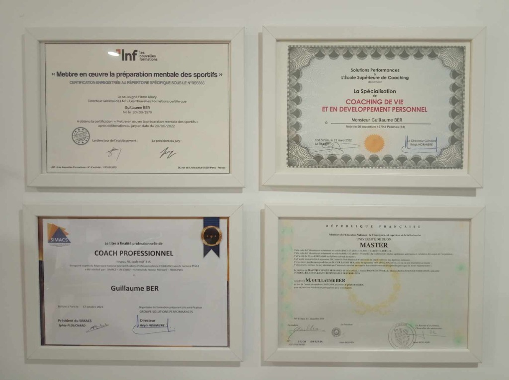 photo diplome Guillaume Ber - coach thérapeute