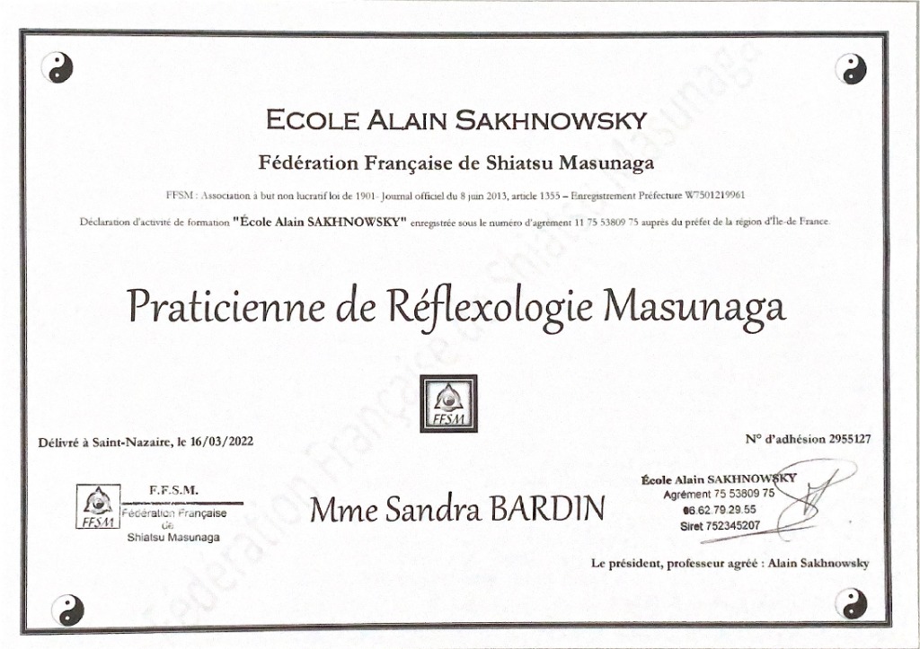 photo diplome Cocons Célestes Sandra Bardin