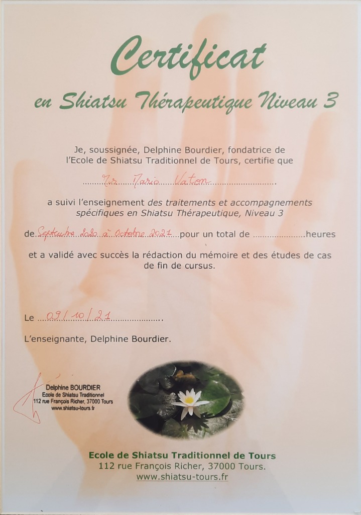 photo diplome Shiatsu Zenvital - Mario Vaton