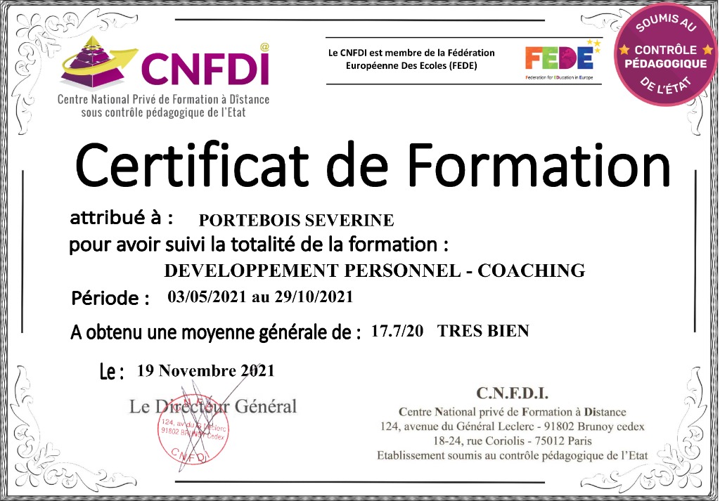 photo diplome SEVERINE PORTEBOIS