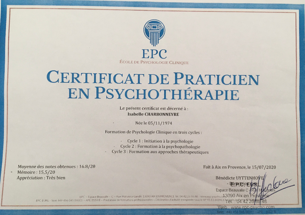 photo diplome ISABELLE CHARBONNEYRE