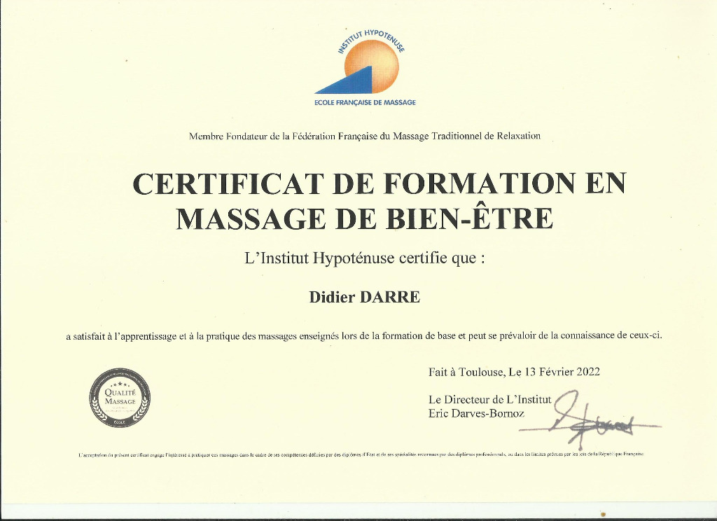 photo diplome Didier Darré Massages et bien-être 