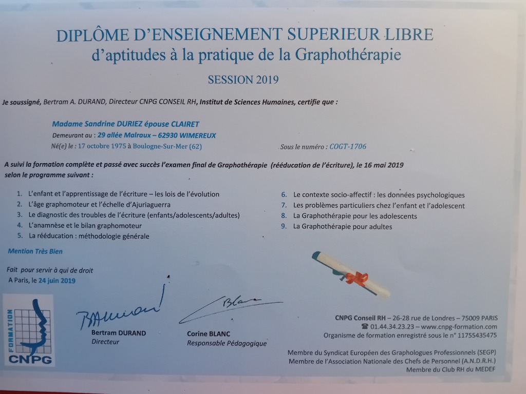 photo diplome Sandrine DURIEZ