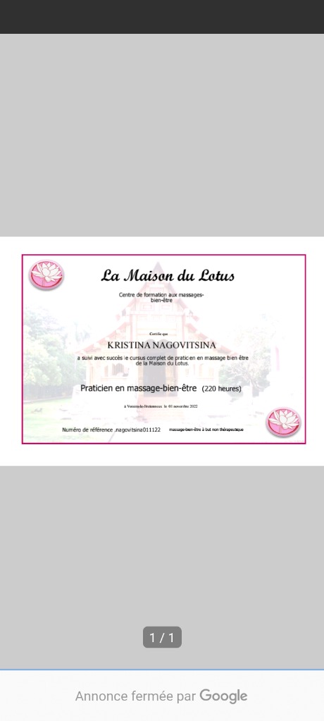 photo diplome Kristina -Connexion Bien-Être