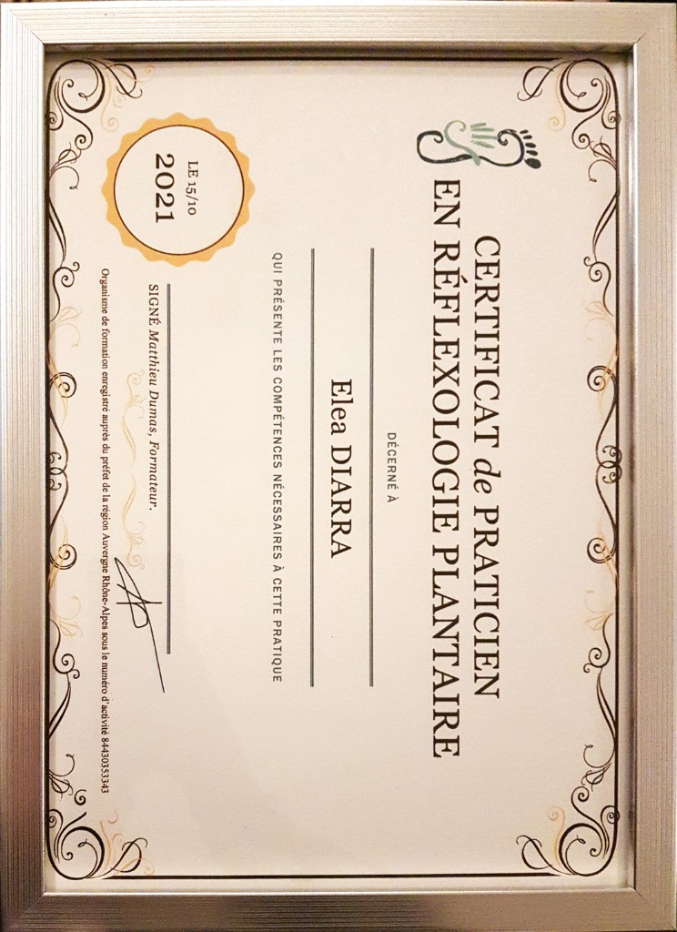 photo diplome Elea Réflexologie