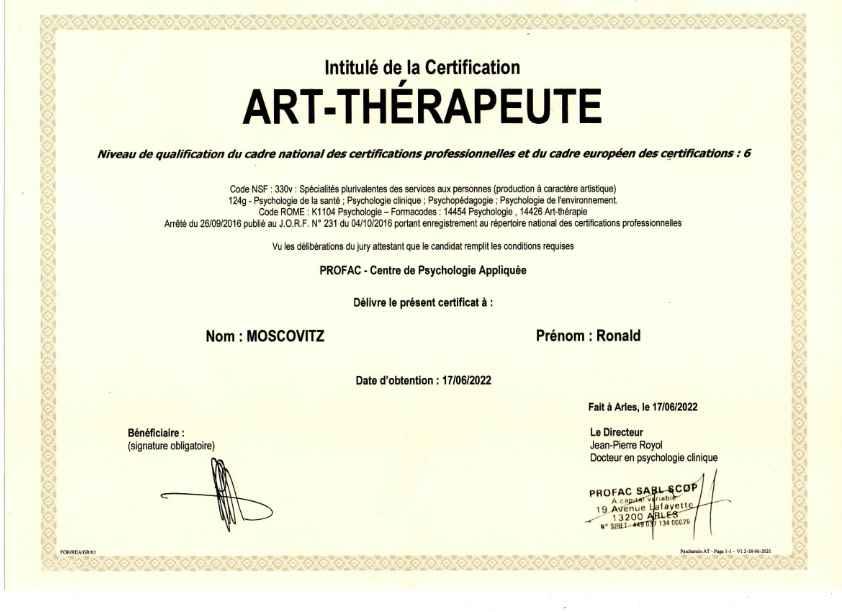 photo diplome Ronald Moscovitz