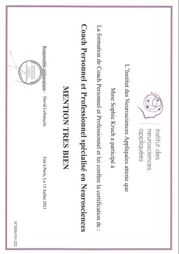 photo diplome Choisir de s’épanouir - Sophie KRUCH