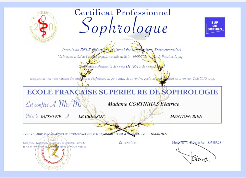 photo diplome Béatrice CORTINHAS