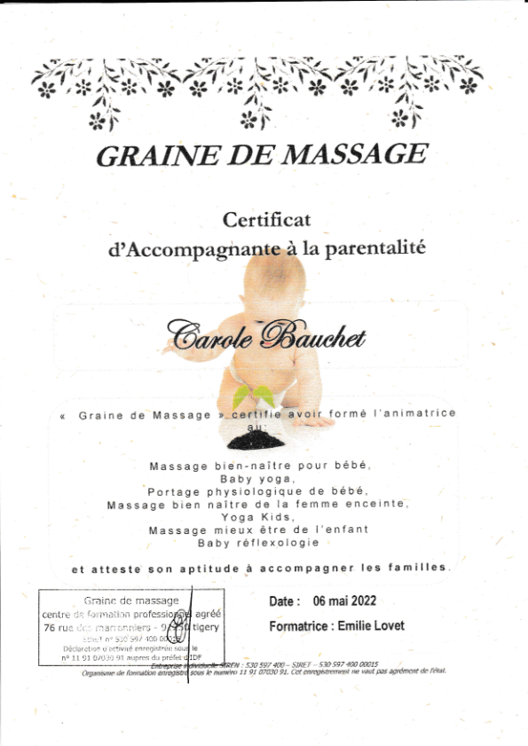 photo diplome Carole BAUCHET - Infini Bien-Naître