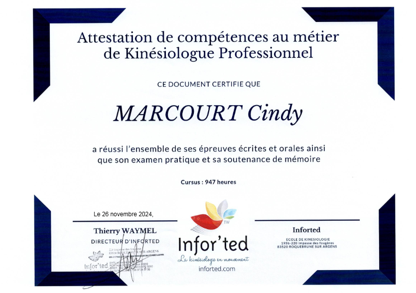 photo diplome Cindy MARCOURT