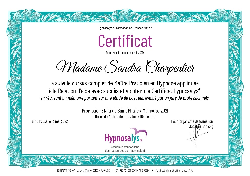 photo diplome Sandra CHARPENTIER