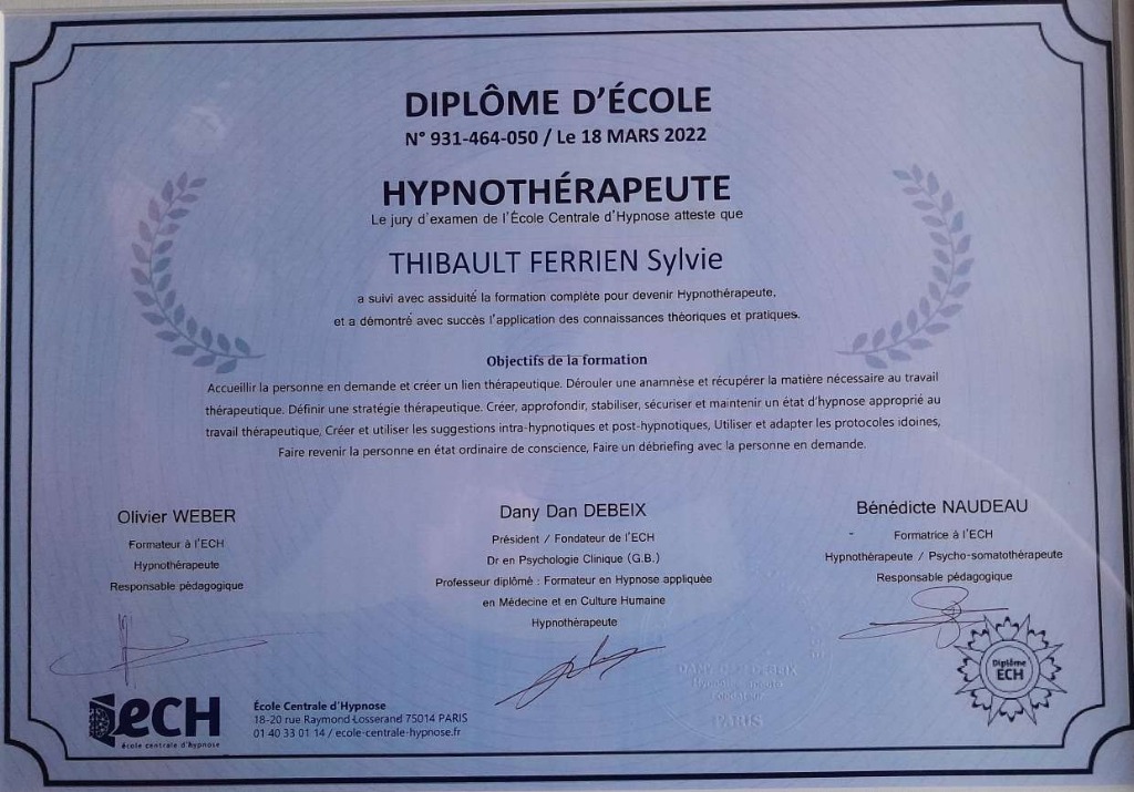 photo diplome Sylvie THIBAULT FERRIEN