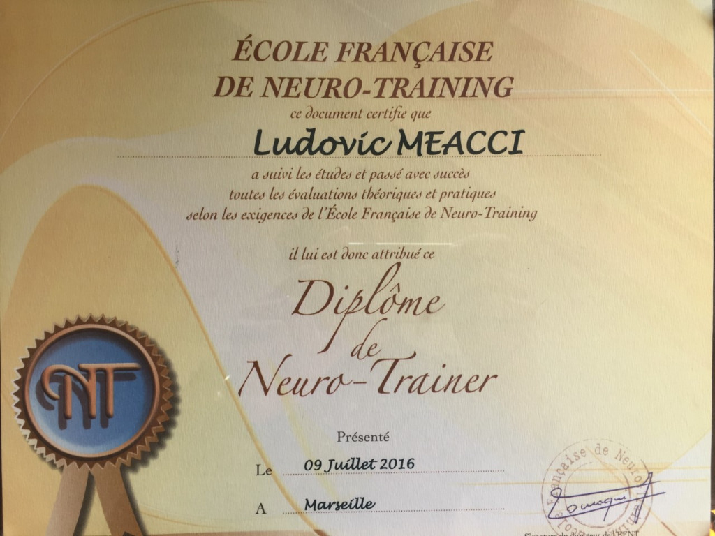 photo diplome Neuro Training Paris 