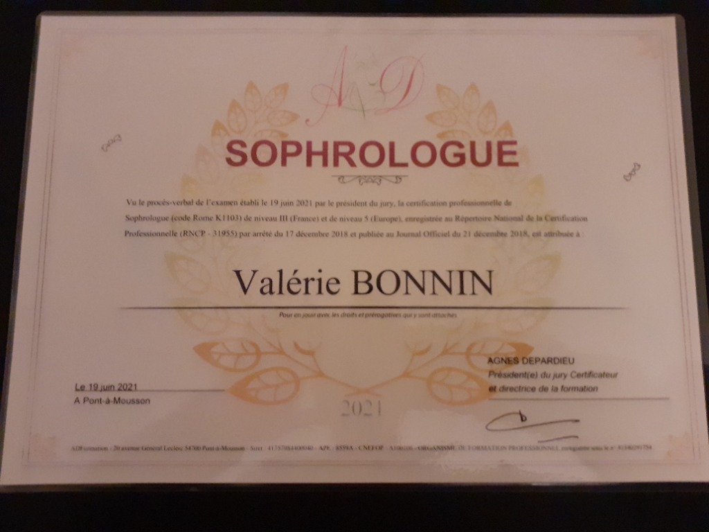 photo diplome SOPHROLOGIE MOSELLE