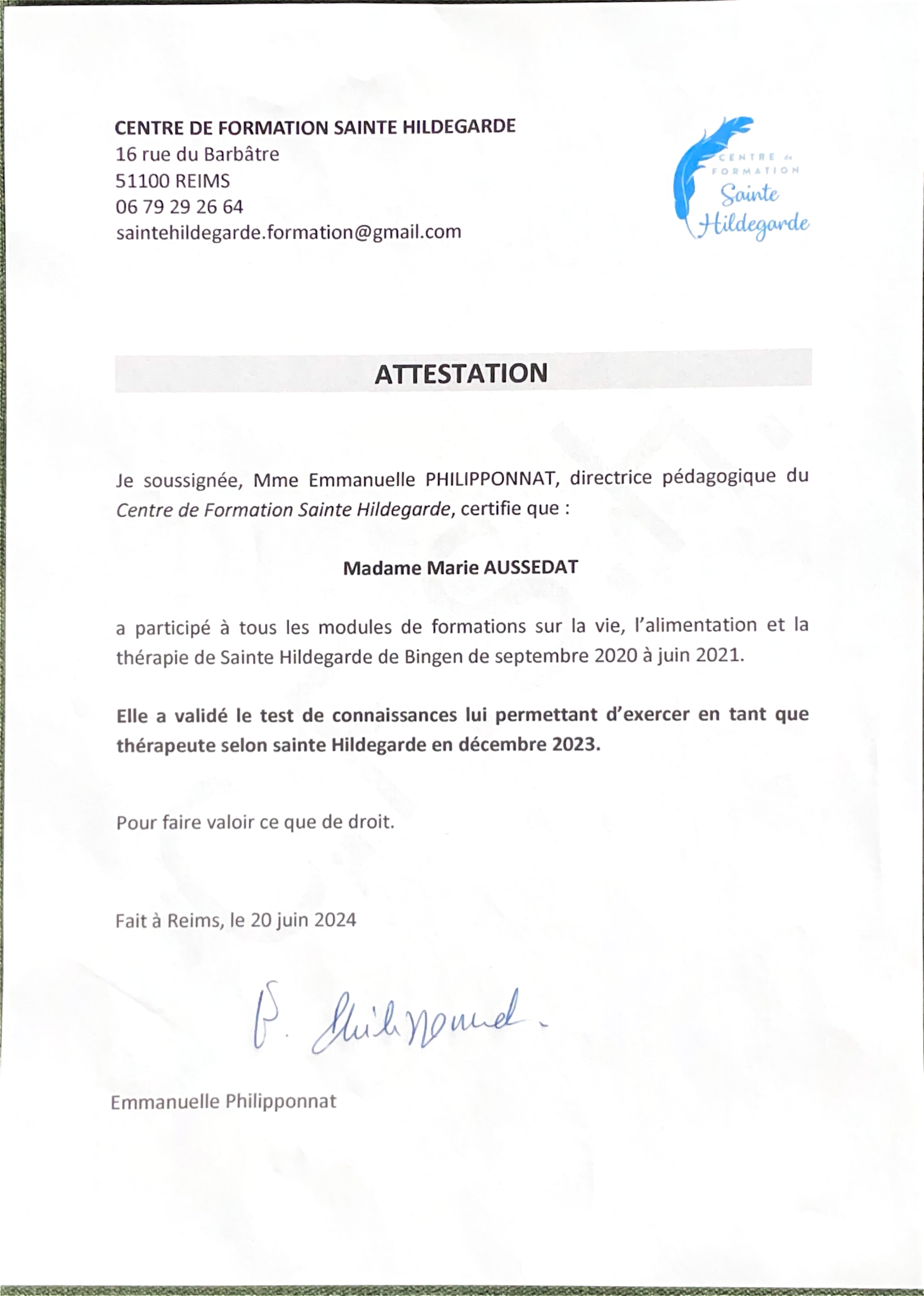 photo diplome Marie AUSSEDAT