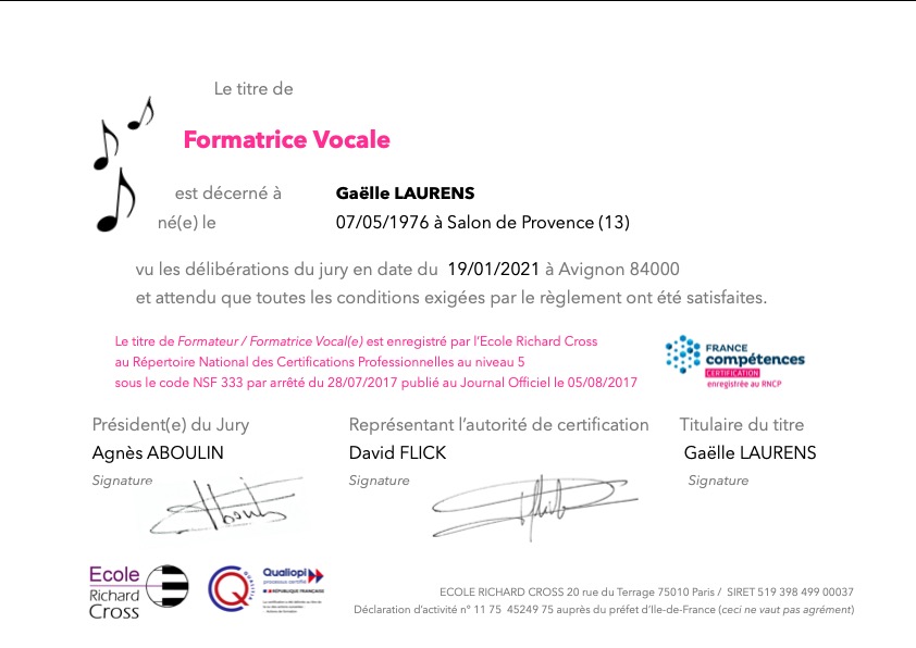 photo diplome Vocalz-Énergies et Vibrations
