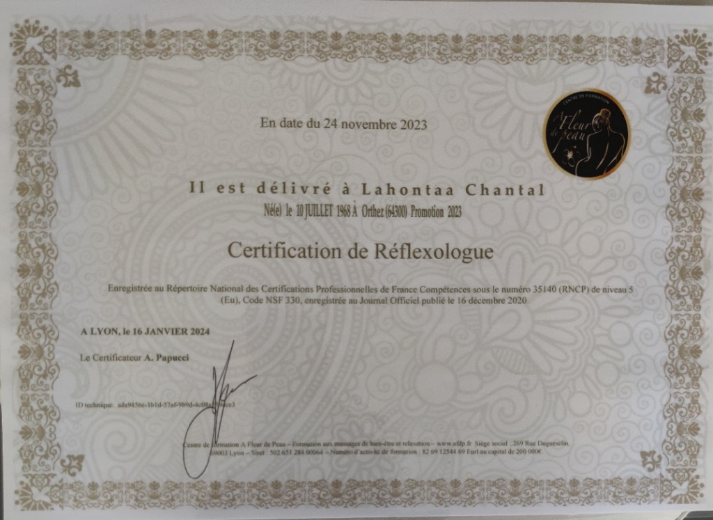 photo diplome CHANTAL LAHONTAA PECHBERTY