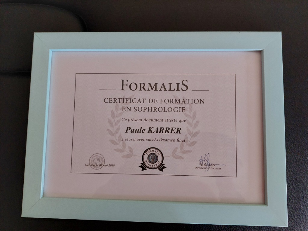 photo diplome Paule KARRER - PK Sophrologie